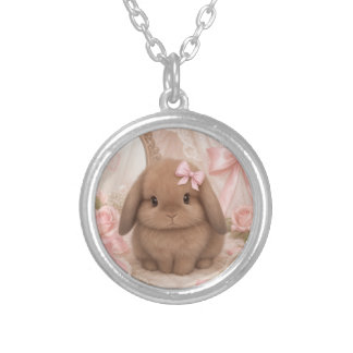 coquette bunny pink silver plated necklace