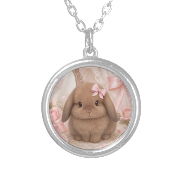 coquette bunny pink silver plated necklace (Front)
