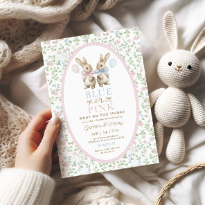 Coquette Bunny Rabbit Blue or Pink Gender Reveal Invitation