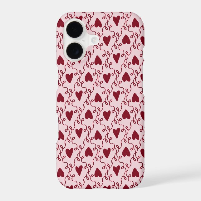 Coquette Burgundy Red Heart & Lattice Doodle iPhone Case (Back)