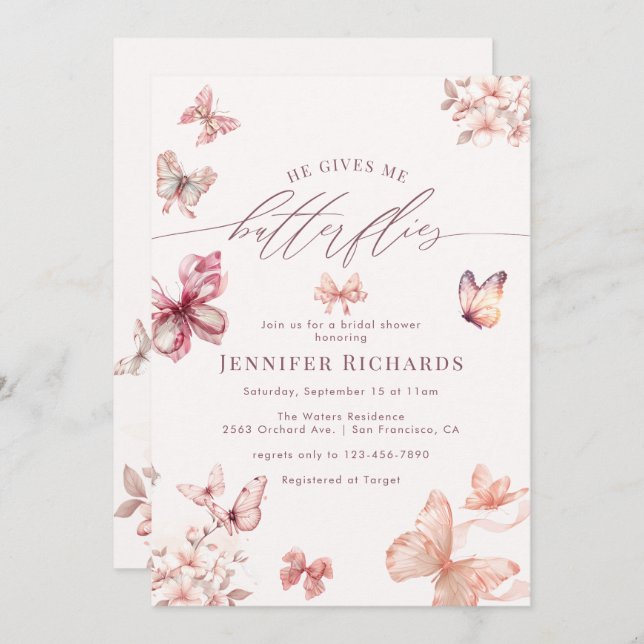 Coquette Butterfly |  Butterflies Bridal Shower  Invitation (Front/Back)