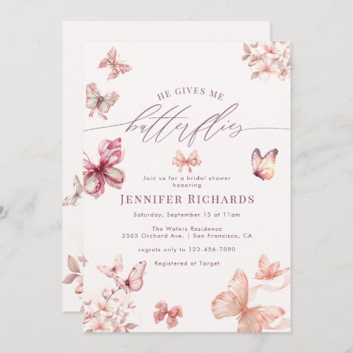 Coquette Butterfly   Butterflies Bridal Shower  Invitation