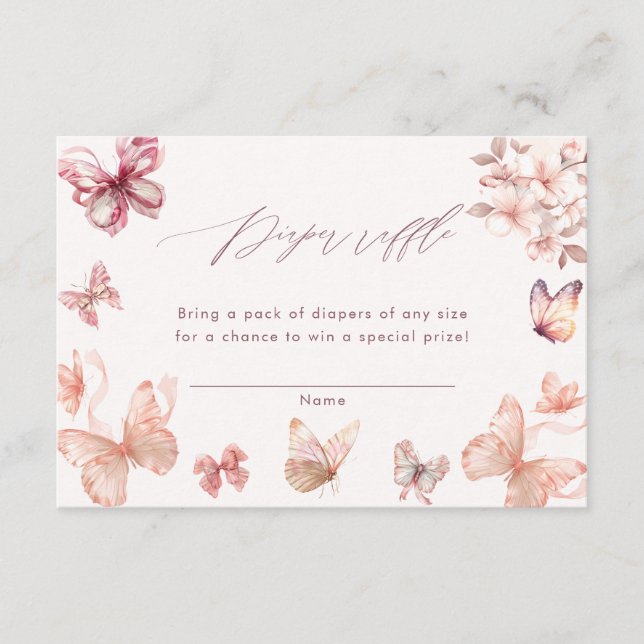 Coquette Butterfly |  Butterflies Diaper Raffle Enclosure Card (Front)
