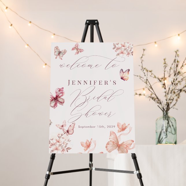 Coquette Butterfly | Elegant Bridal Shower Welcome Foam Board (In Situ (Stand))