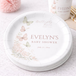 Coquette Butterfly Kisses Baby Wishes Baby Shower Paper Plates