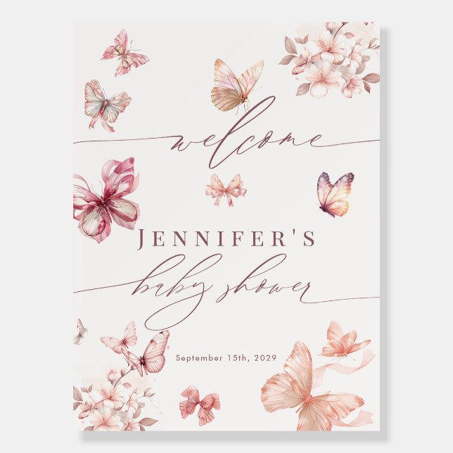 Coquette Butterfly | Pink Baby Girl Shower Foam Board (Front)