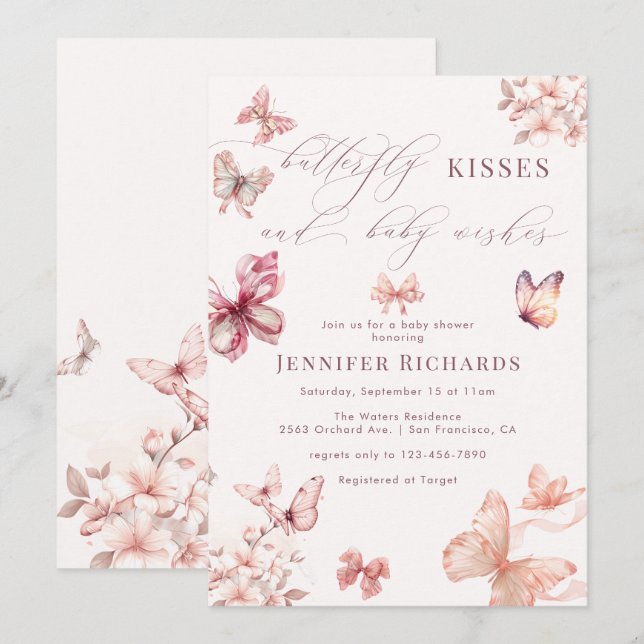 Coquette Butterfly | Pink Baby Girl Shower Invitation (Front/Back)