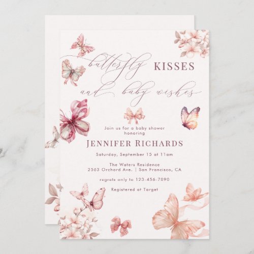 Coquette Butterfly  Pink Baby Girl Shower Invitation