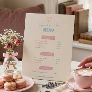 Coquette Cafe Menu Pink Bow Bakery Dessert Display Pedestal Sign