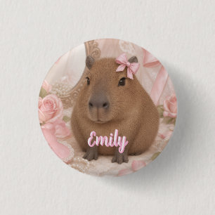 coquette capybara pink bow button