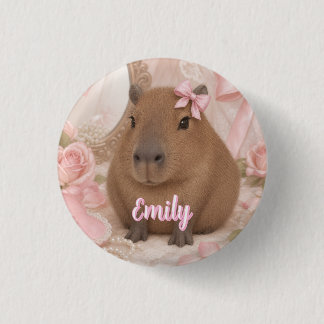 coquette capybara pink bow button