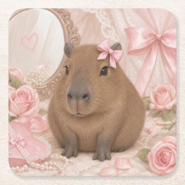 coquette capybara pink bow coaster (Front)