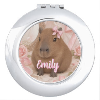 coquette capybara pink bow compact mirror