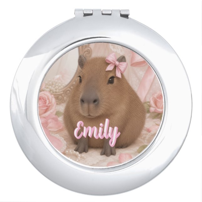 coquette capybara pink bow compact mirror (Front)