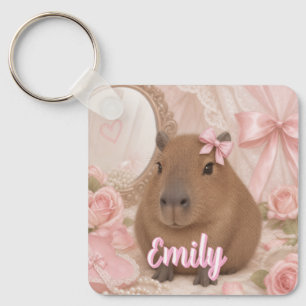 coquette capybara pink bow keychain
