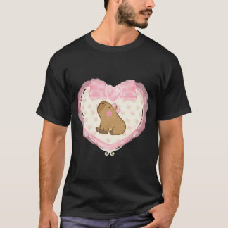 Coquette Capybara Pink Heart T-Shirt