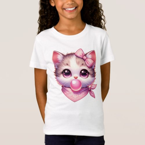 Coquette Cat Pink Bow Bandanna Bubble Gum Girls  T_Shirt