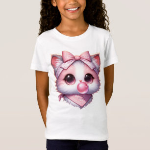 Coquette Cat Pink Bow Ribbon Bandanna Bubble Gum T-Shirt