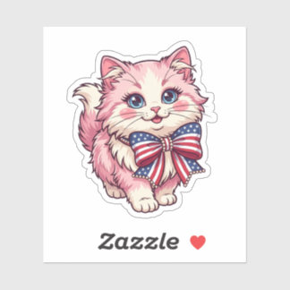 Coquette Cat with Patriotic Ribbon 4th of July Sticker