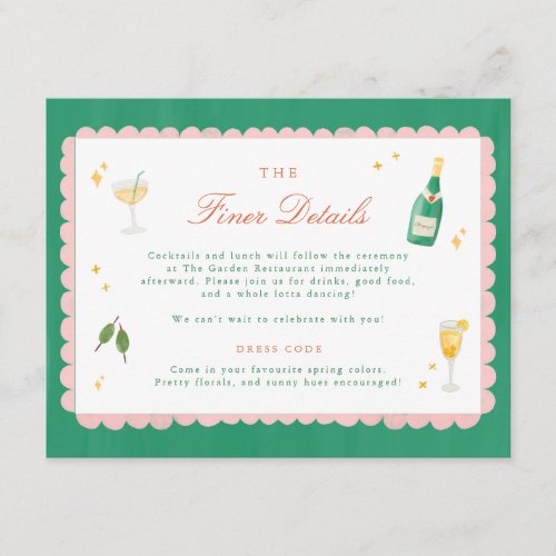 Coquette Charm Handpainted Wedding Details Enclosure Card
