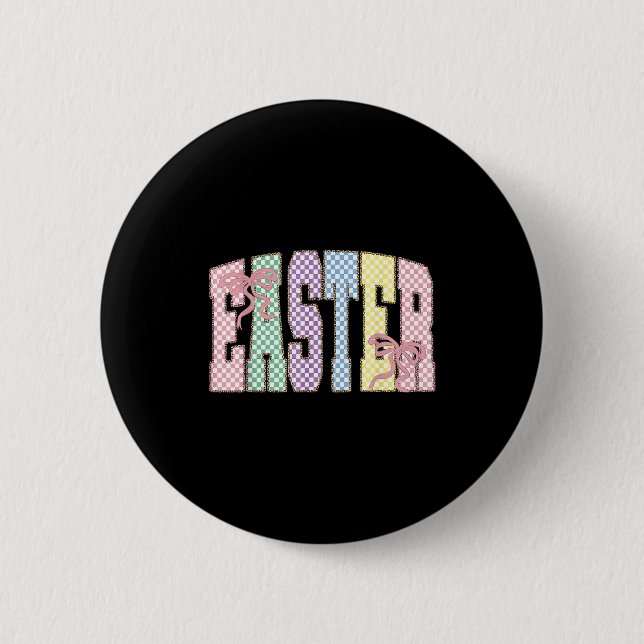 Coquette Checkered Easter Day Spring Easter Pastel Button (Front)