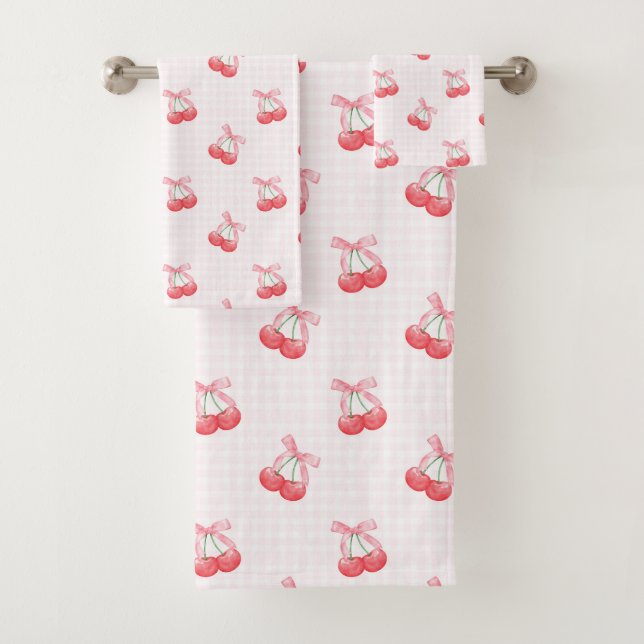 Coquette Cherries Bow Pattern  Bath Towel Set (Insitu)