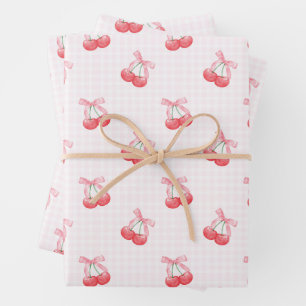 Coquette Cherries Bow Pattern  Wrapping Paper Sheets