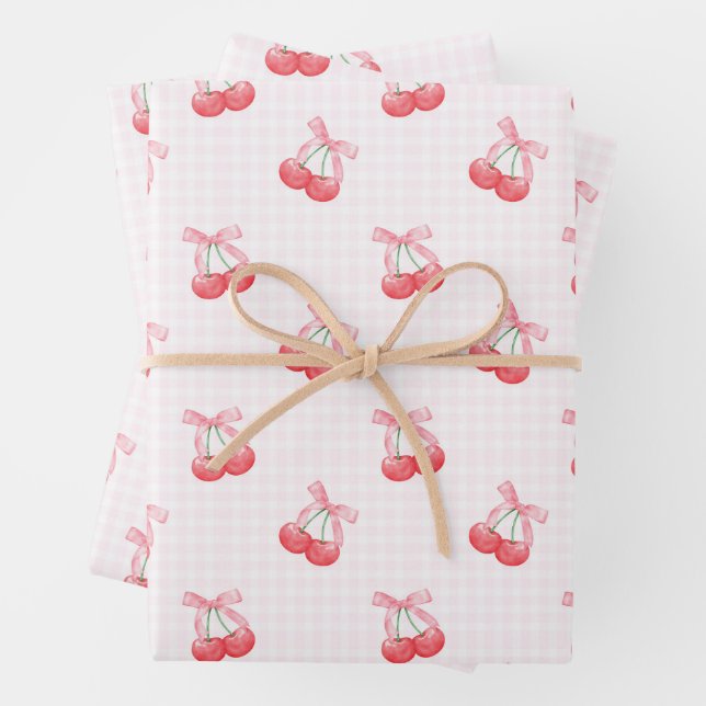 Coquette Cherries Bow Pattern  Wrapping Paper Sheets (In situ)