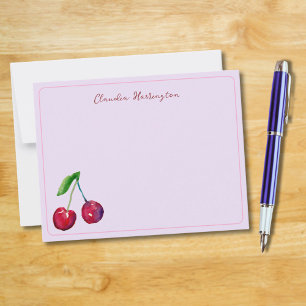 Coquette Cherries Watercolor Fruit Cute Lavender Note Card