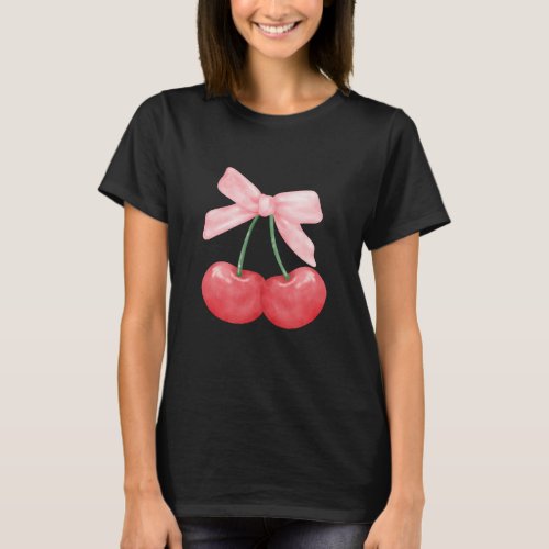 Coquette Cherries with Pink Bow T_Shirt