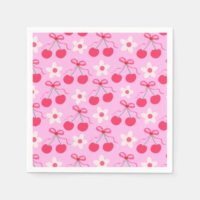 Coquette Cherries with Red Bows and White Flowers  Napkins (Front)