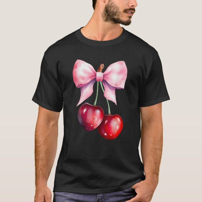 Coquette Cherry and Bows Kawaii Cherry Aesthetic T T-Shirt (Front)