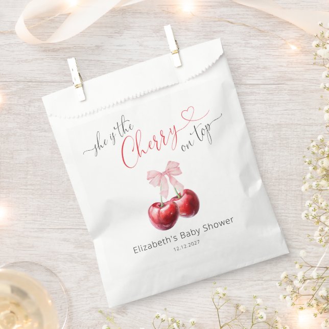 Coquette Cherry Baby Shower Favor Bag (Clipped)