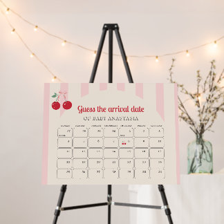 Coquette Cherry Baby Shower Guess the Due Date Foam Board