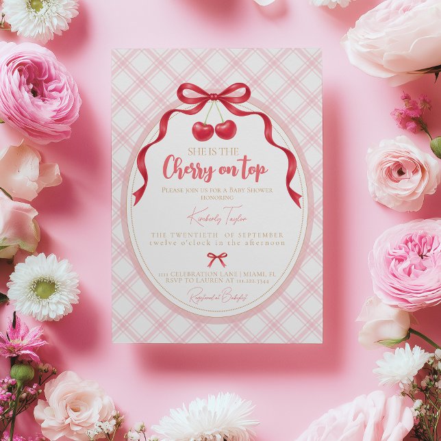 Coquette Cherry Baby Shower Invitation (Creator Uploaded)