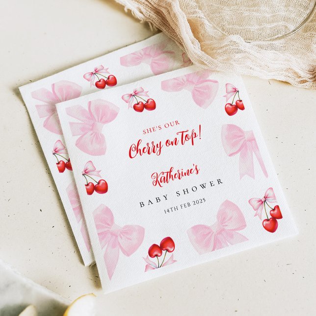 Coquette Cherry Baby Shower Napkins (Creator Uploaded)