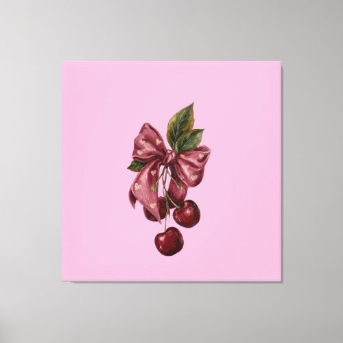 Coquette Cherry Bow Canvas Wall Art