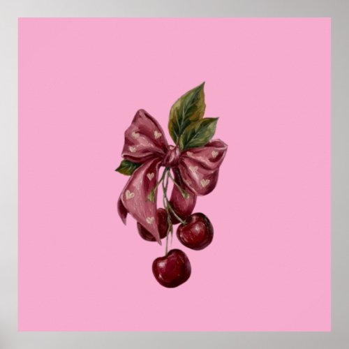 Coquette Cherry Bow Canvas Wall Art