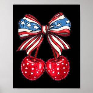 Coquette Cherry Bow Patriotic Usa Flag 4th Of July Poster