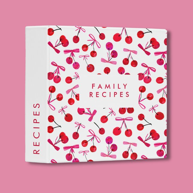 Coquette Cherry & Bow recipe 3 Ring Binder (Cherry and bow coquette style recipe binder, great for cooks, chefs and bakers.)