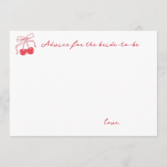 Coquette Cherry Bridal Shower Advice Card (Front)