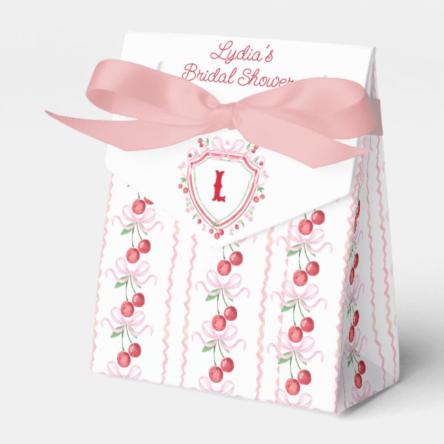 Coquette Cherry Bridal Shower Monogram Favor Boxes (Front Side)