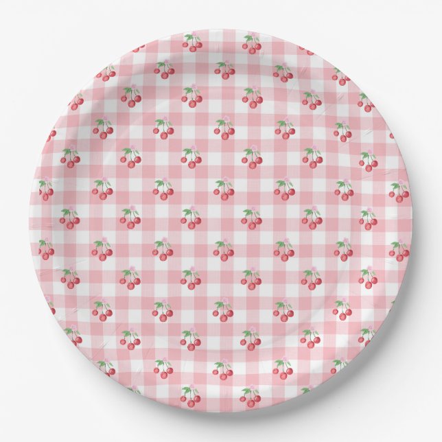 Coquette Cherry Bridal Shower Paper Plates (Front)