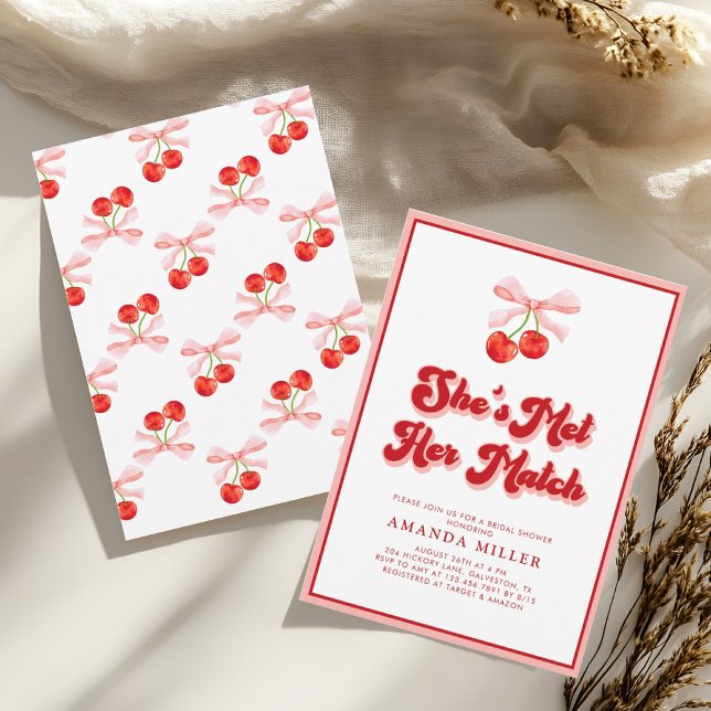 Coquette Cherry Bridal Shower Retro Invitation (Creator Uploaded)