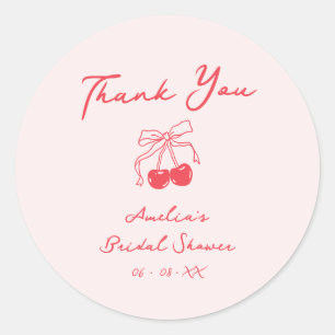 Coquette Cherry Bridal Shower Thank You Favor Classic Round Sticker