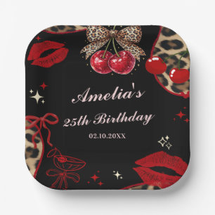 Coquette Cherry Cheetah Birthday Party Paper Plates