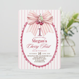 Coquette Cherry First 1st Birthday Party Invitation