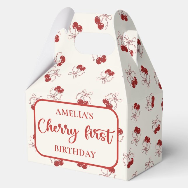 Coquette Cherry First Birthday Favor Boxes (Front)