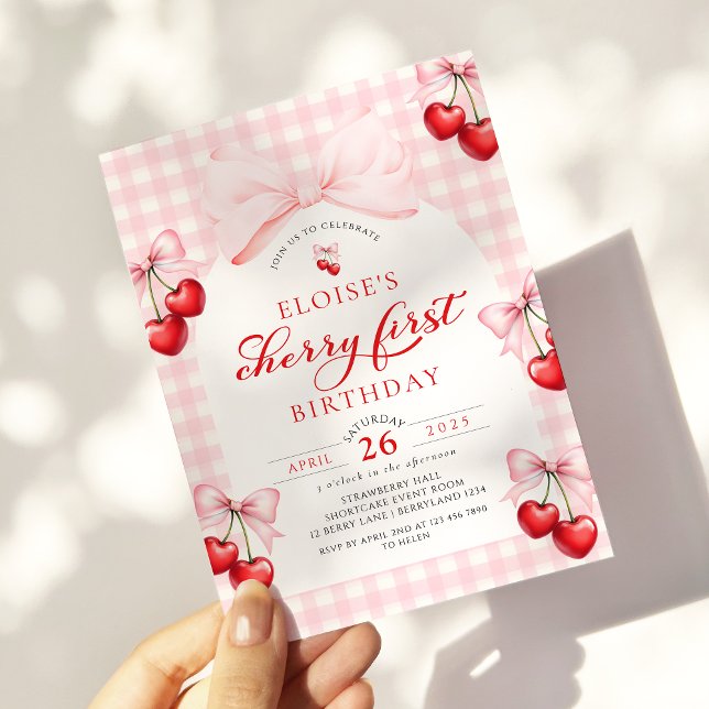 Coquette Cherry First Birthday  Invitation (Creator Uploaded)
