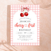 Retro Cherry 1st Birthday Invitation